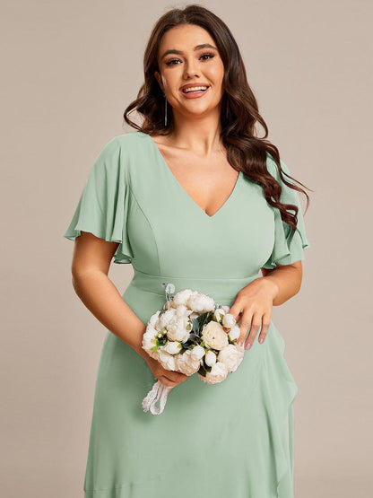 pretty OREE|Plus Size Elegant Lotus Sleeves Chiffon Bridesmaid Dress