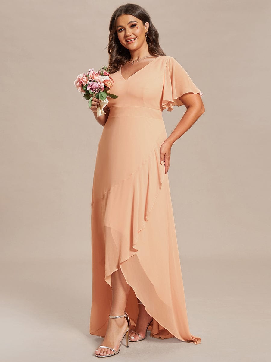 pretty OREE|Plus Size Elegant Lotus Sleeves Chiffon Bridesmaid Dress