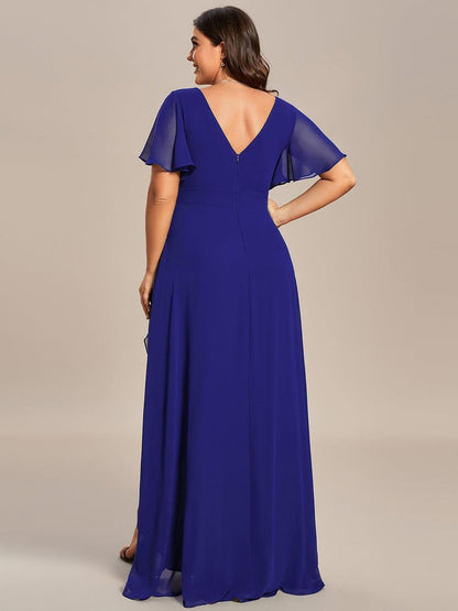 pretty OREE|Plus Size Elegant Lotus Sleeves Chiffon Bridesmaid Dress