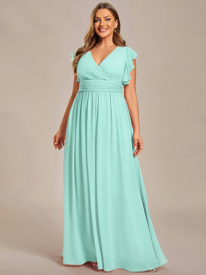 ever LILYANA|Ruffles Sleeve Back Cutout A-Line Maxi Chiffon Bridesmaid Dress