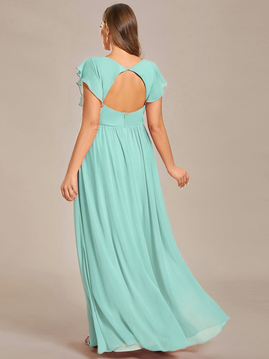 ever LILYANA|Ruffles Sleeve Back Cutout A-Line Maxi Chiffon Bridesmaid Dress