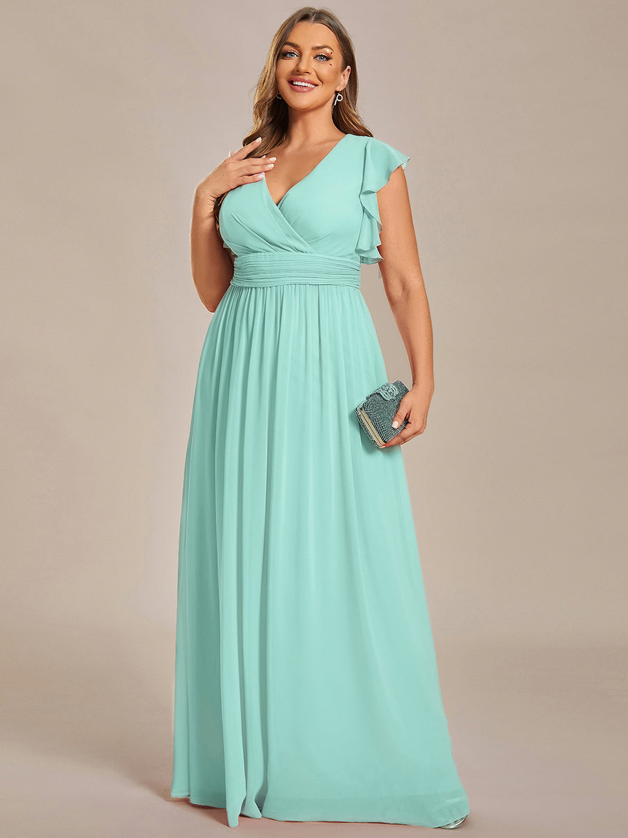 ever LILYANA|Ruffles Sleeve Back Cutout A-Line Maxi Chiffon Bridesmaid Dress