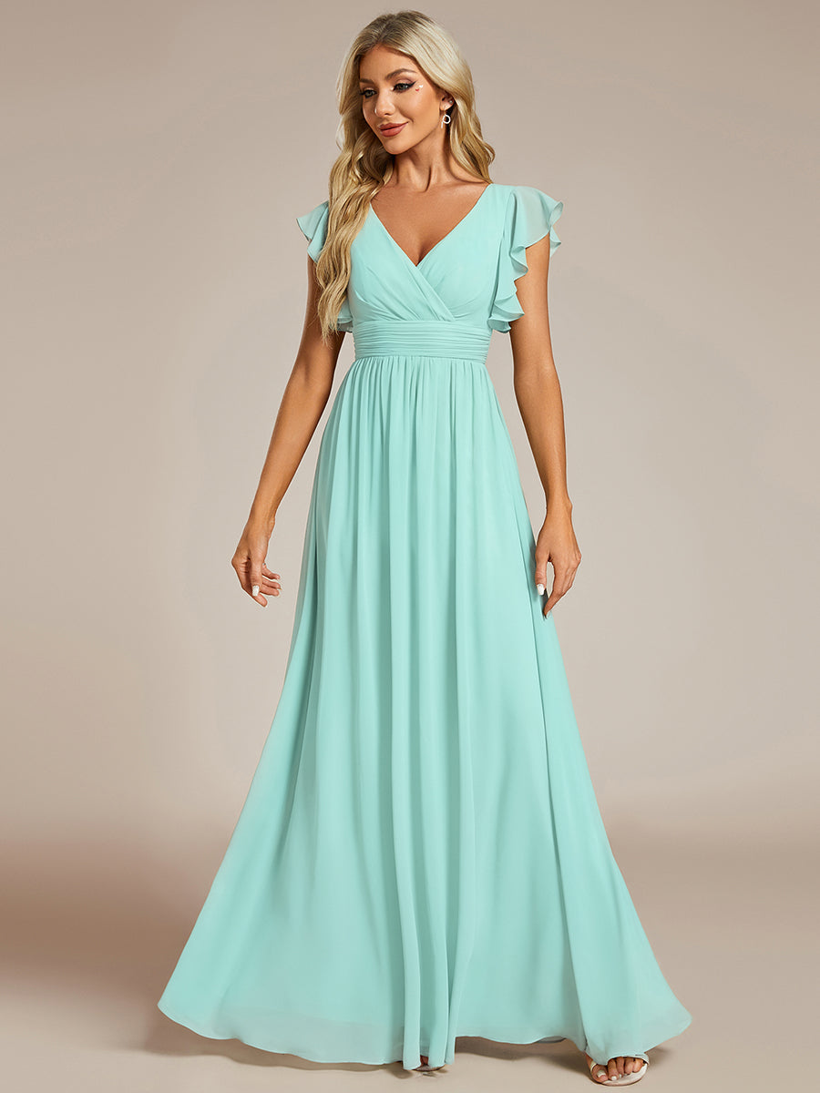 ever LILYANA|Ruffles Sleeve Back Cutout A-Line Maxi Chiffon Bridesmaid Dress