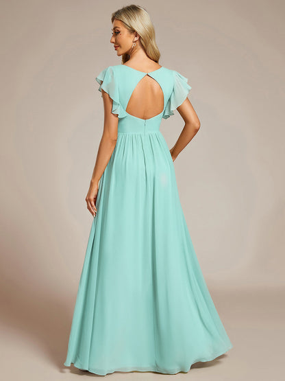 ever LILYANA|Ruffles Sleeve Back Cutout A-Line Maxi Chiffon Bridesmaid Dress