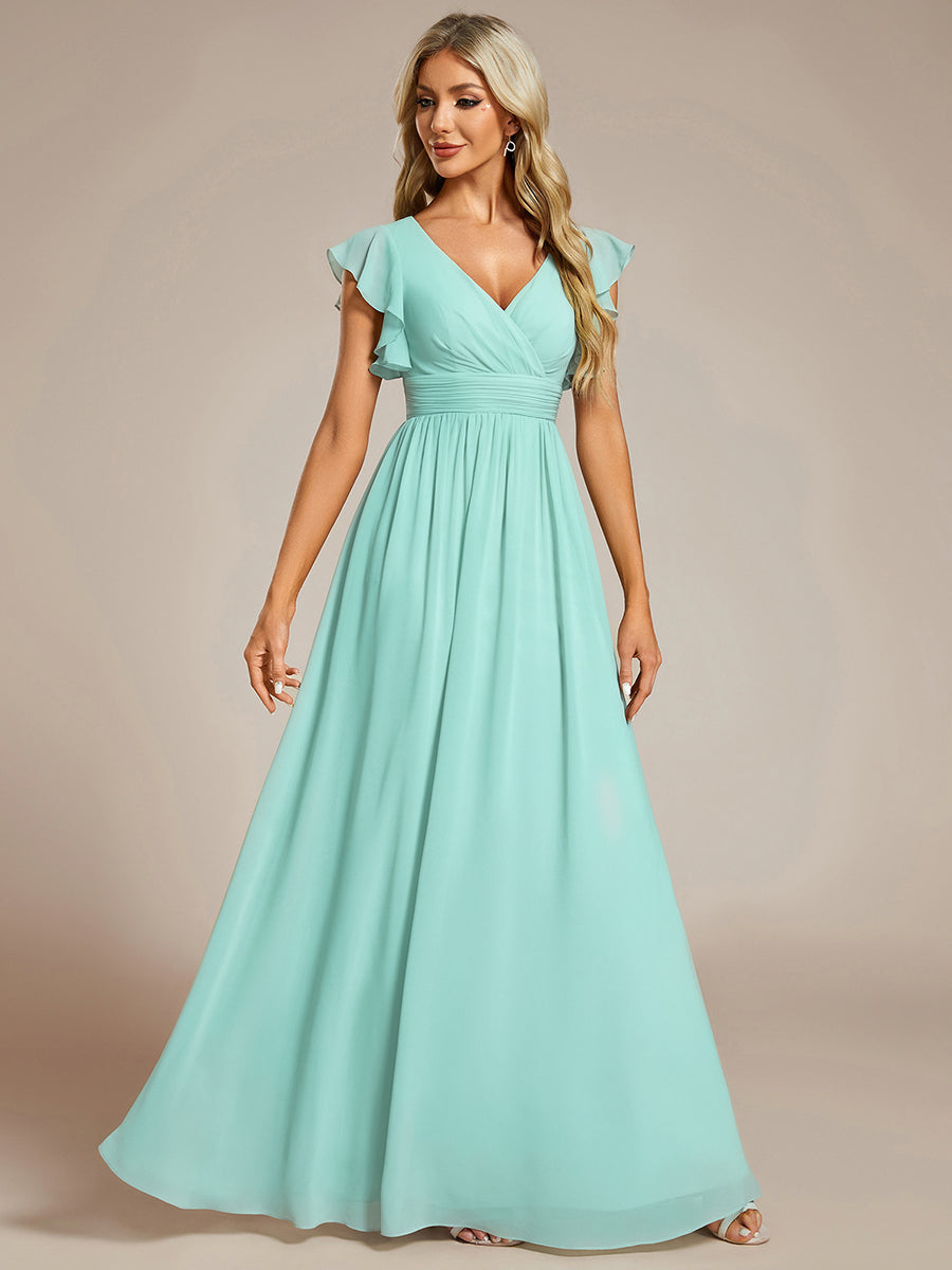 ever LILYANA|Ruffles Sleeve Back Cutout A-Line Maxi Chiffon Bridesmaid Dress