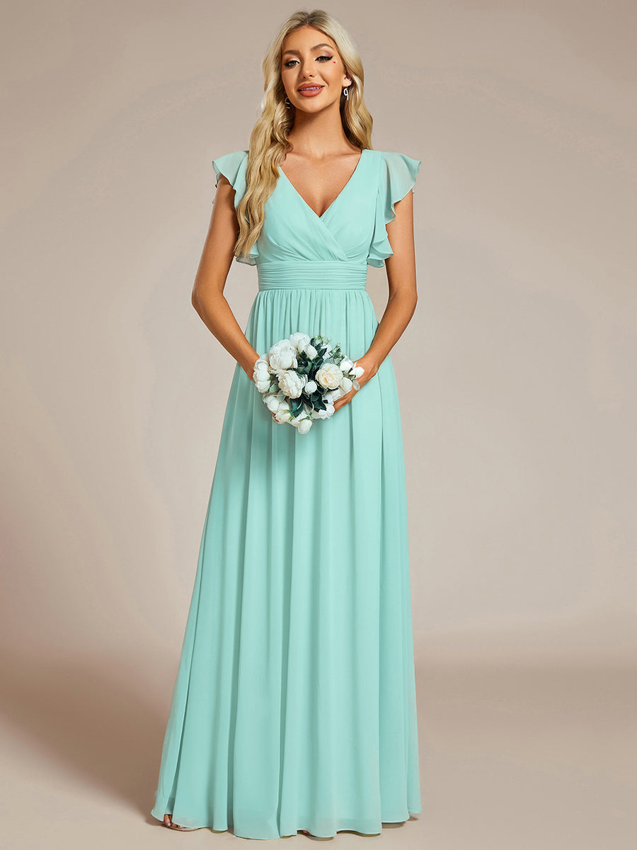 ever LILYANA|Ruffles Sleeve Back Cutout A-Line Maxi Chiffon Bridesmaid Dress