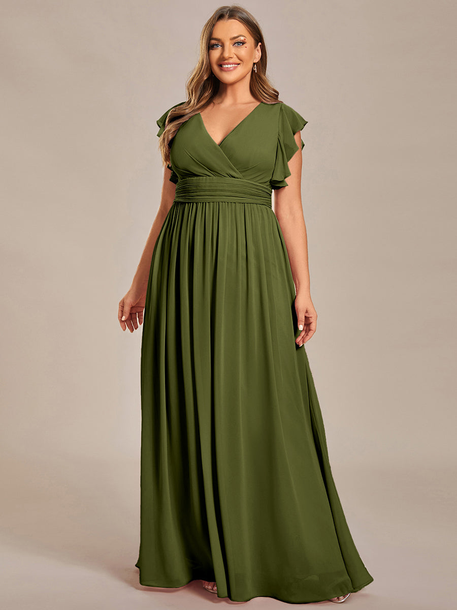 ever LILYANA|Ruffles Sleeve Back Cutout A-Line Maxi Chiffon Bridesmaid Dress