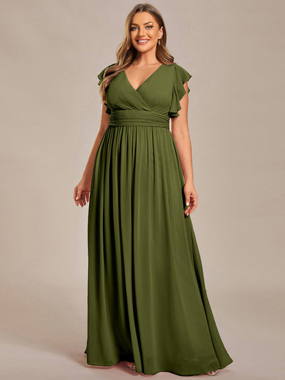 ever LILYANA|Ruffles Sleeve Back Cutout A-Line Maxi Chiffon Bridesmaid Dress