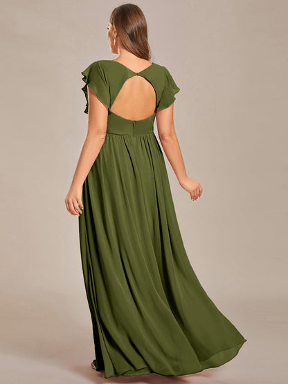ever LILYANA|Ruffles Sleeve Back Cutout A-Line Maxi Chiffon Bridesmaid Dress