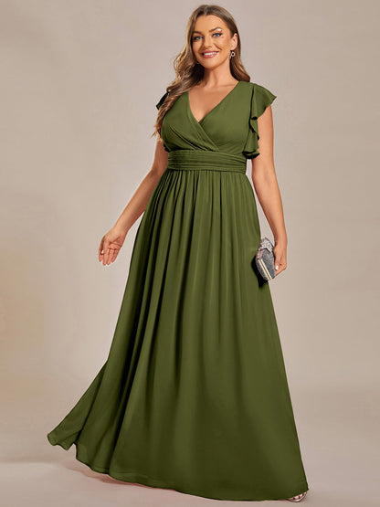 ever LILYANA|Ruffles Sleeve Back Cutout A-Line Maxi Chiffon Bridesmaid Dress