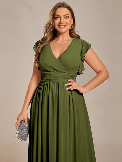 ever LILYANA|Ruffles Sleeve Back Cutout A-Line Maxi Chiffon Bridesmaid Dress