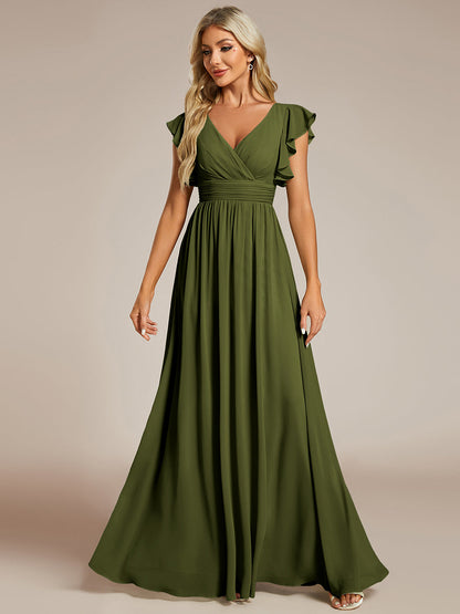 ever LILYANA|Ruffles Sleeve Back Cutout A-Line Maxi Chiffon Bridesmaid Dress