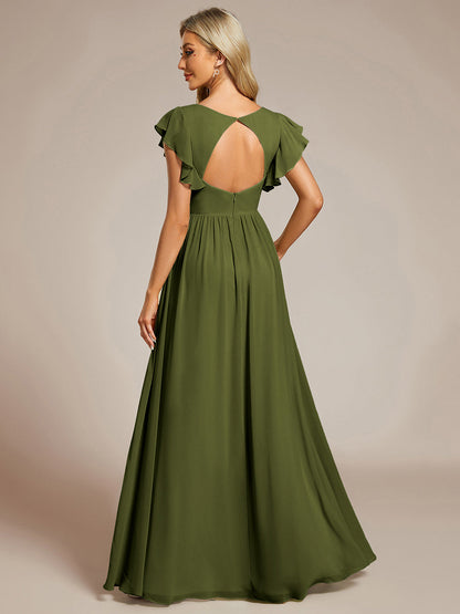 ever LILYANA|Ruffles Sleeve Back Cutout A-Line Maxi Chiffon Bridesmaid Dress