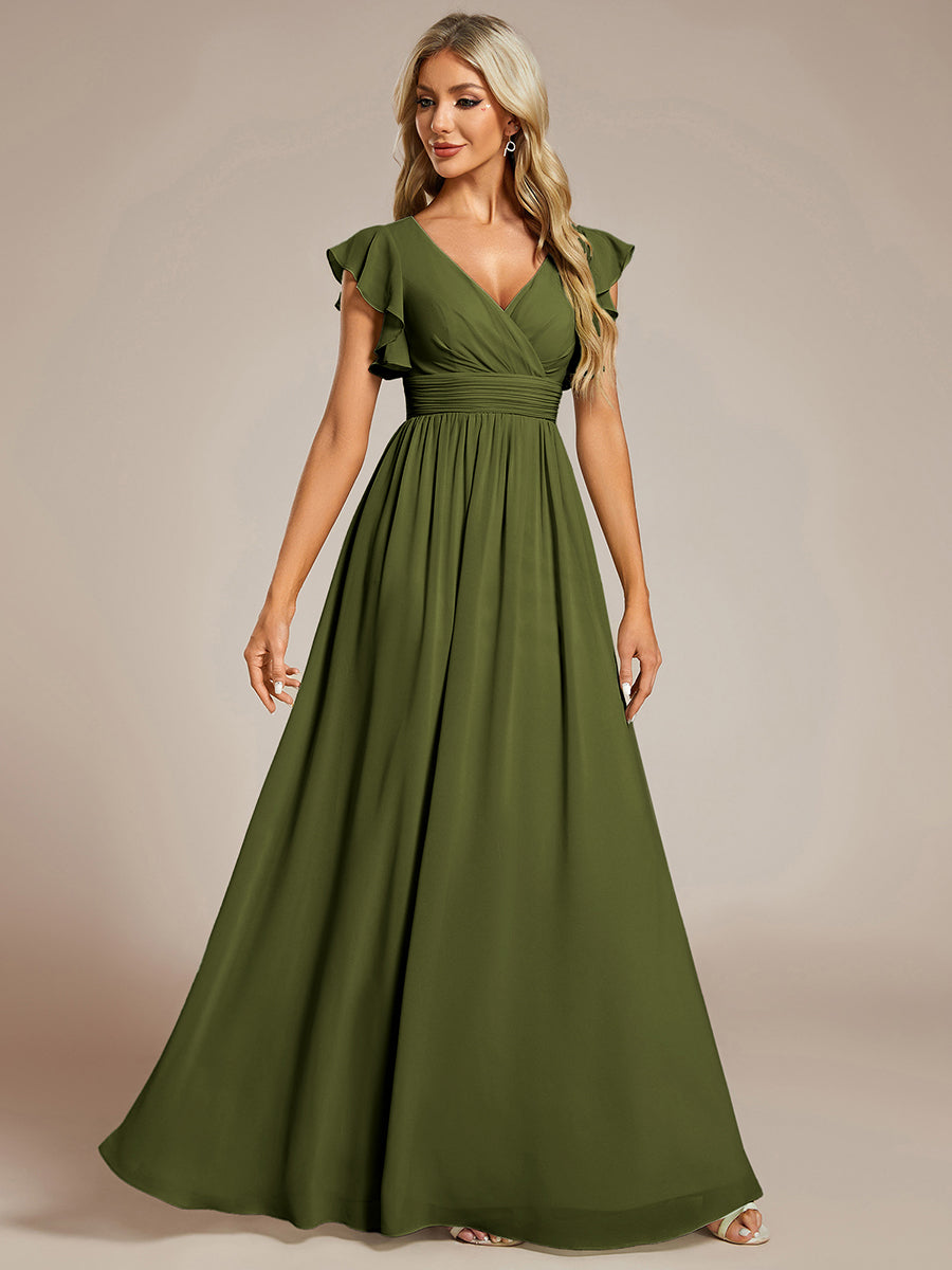 ever LILYANA|Ruffles Sleeve Back Cutout A-Line Maxi Chiffon Bridesmaid Dress