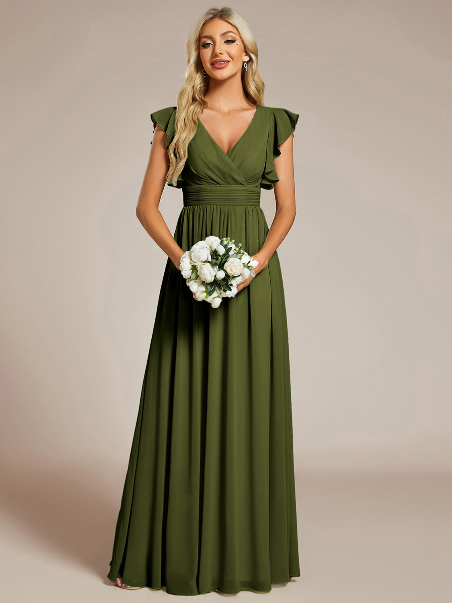 ever LILYANA|Ruffles Sleeve Back Cutout A-Line Maxi Chiffon Bridesmaid Dress