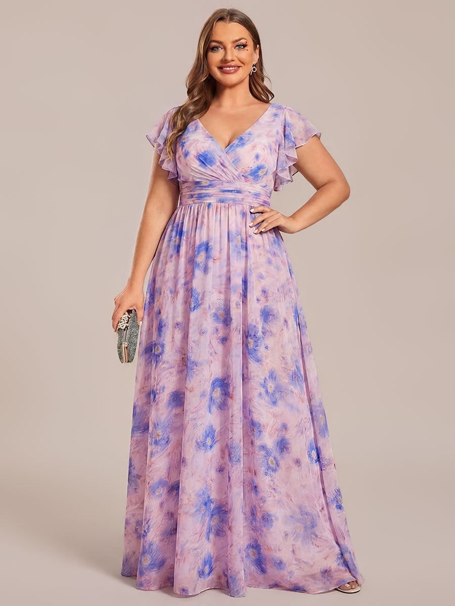 ever LILYANA|Back Cutout A-Line Pleated Ruffles Sleeve Chiffon Bridesmaid Dress