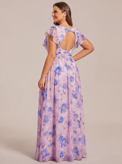 ever LILYANA|Back Cutout A-Line Pleated Ruffles Sleeve Chiffon Bridesmaid Dress