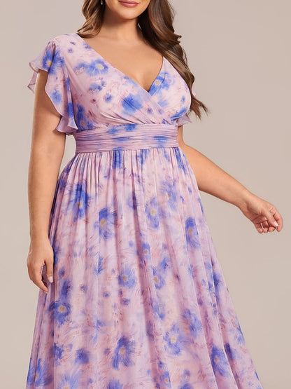 ever LILYANA|Back Cutout A-Line Pleated Ruffles Sleeve Chiffon Bridesmaid Dress