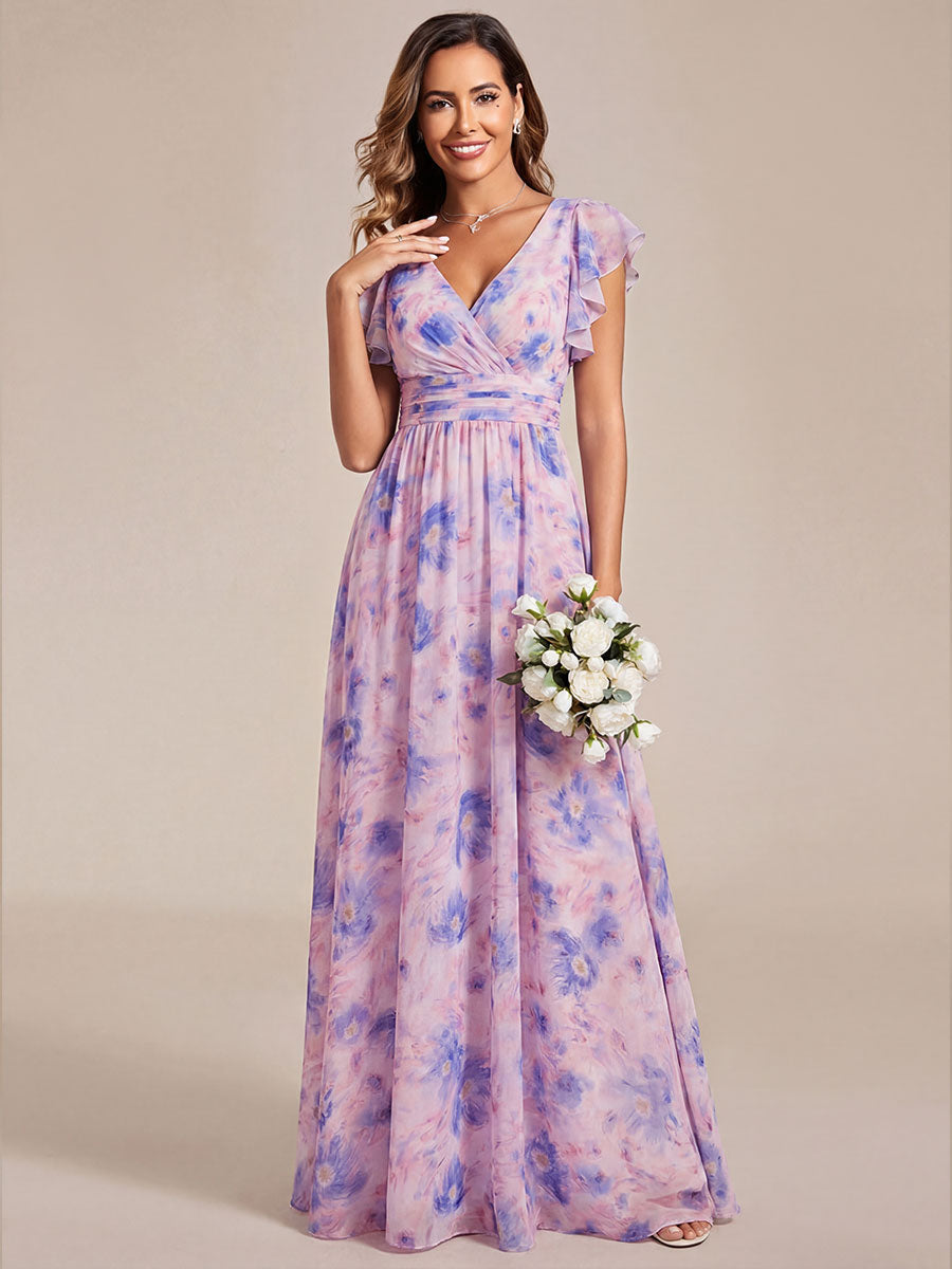 ever LILYANA|Back Cutout A-Line Pleated Ruffles Sleeve Chiffon Bridesmaid Dress