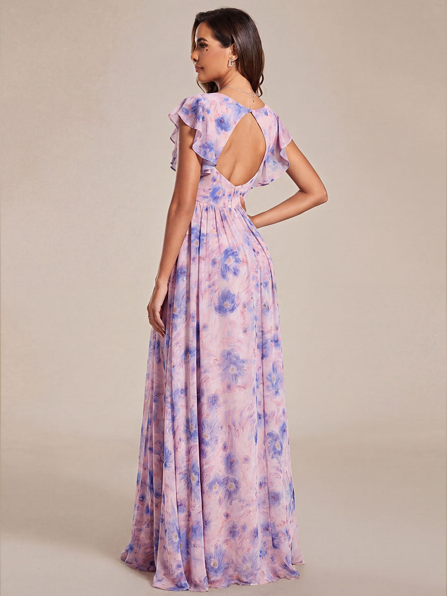 ever LILYANA|Ruffles Sleeve Back Cutout A-Line Maxi Chiffon Wedding Guest Dress