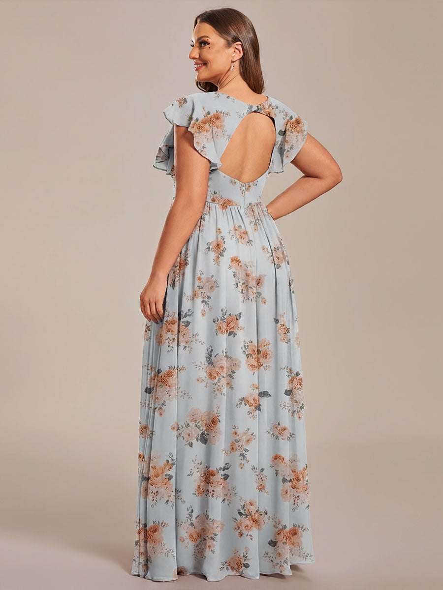 ever LILYANA|Back Cutout A-Line Pleated Ruffles Sleeve Chiffon Bridesmaid Dress