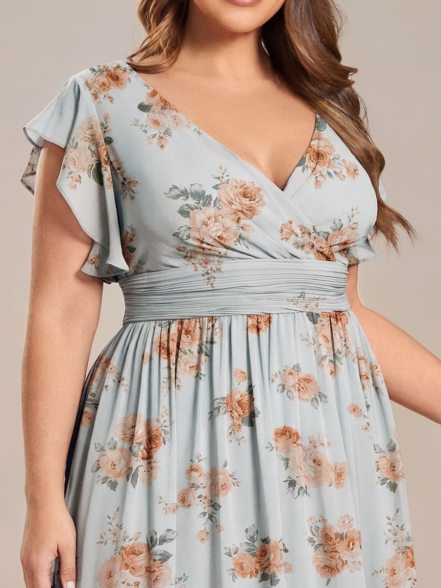 ever LILYANA|Ruffles Sleeve Back Cutout A-Line Maxi Chiffon Wedding Guest Dress