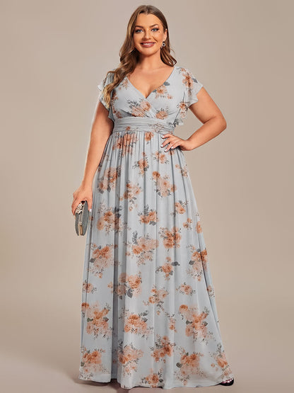 ever LILYANA|Ruffles Sleeve Back Cutout A-Line Maxi Chiffon Wedding Guest Dress