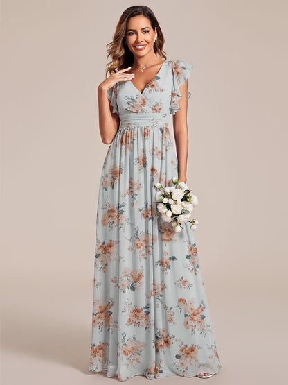 ever LILYANA|Back Cutout A-Line Pleated Ruffles Sleeve Chiffon Bridesmaid Dress