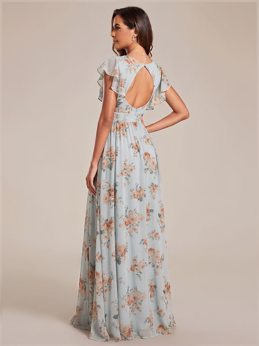 ever LILYANA|Ruffles Sleeve Back Cutout A-Line Maxi Chiffon Wedding Guest Dress