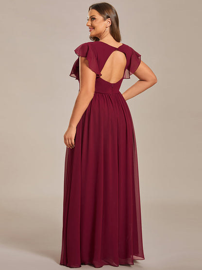 ever LILYANA|Ruffles Sleeve Back Cutout A-Line Maxi Chiffon Wedding Guest Dress