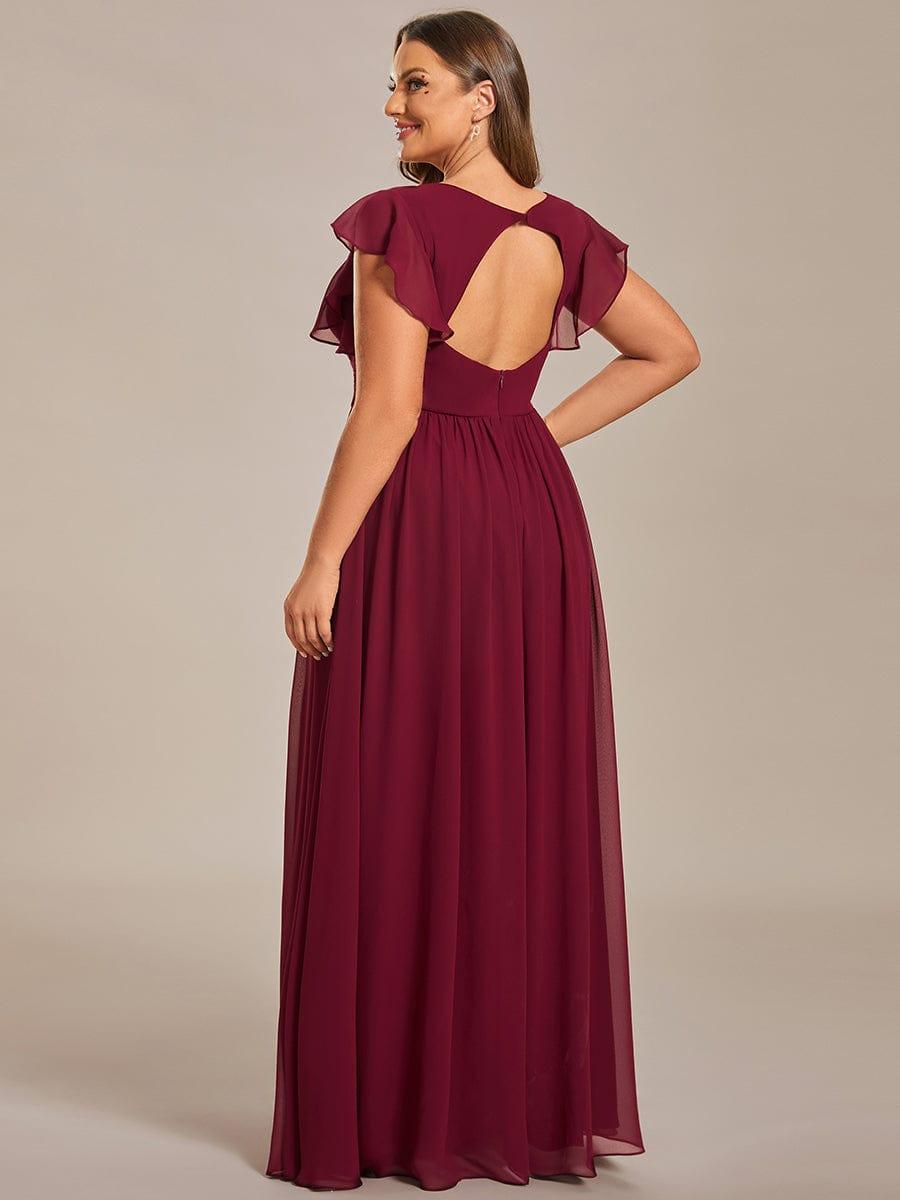 ever LILYANA|Back Cutout A-Line Pleated Ruffles Sleeve Chiffon Bridesmaid Dress