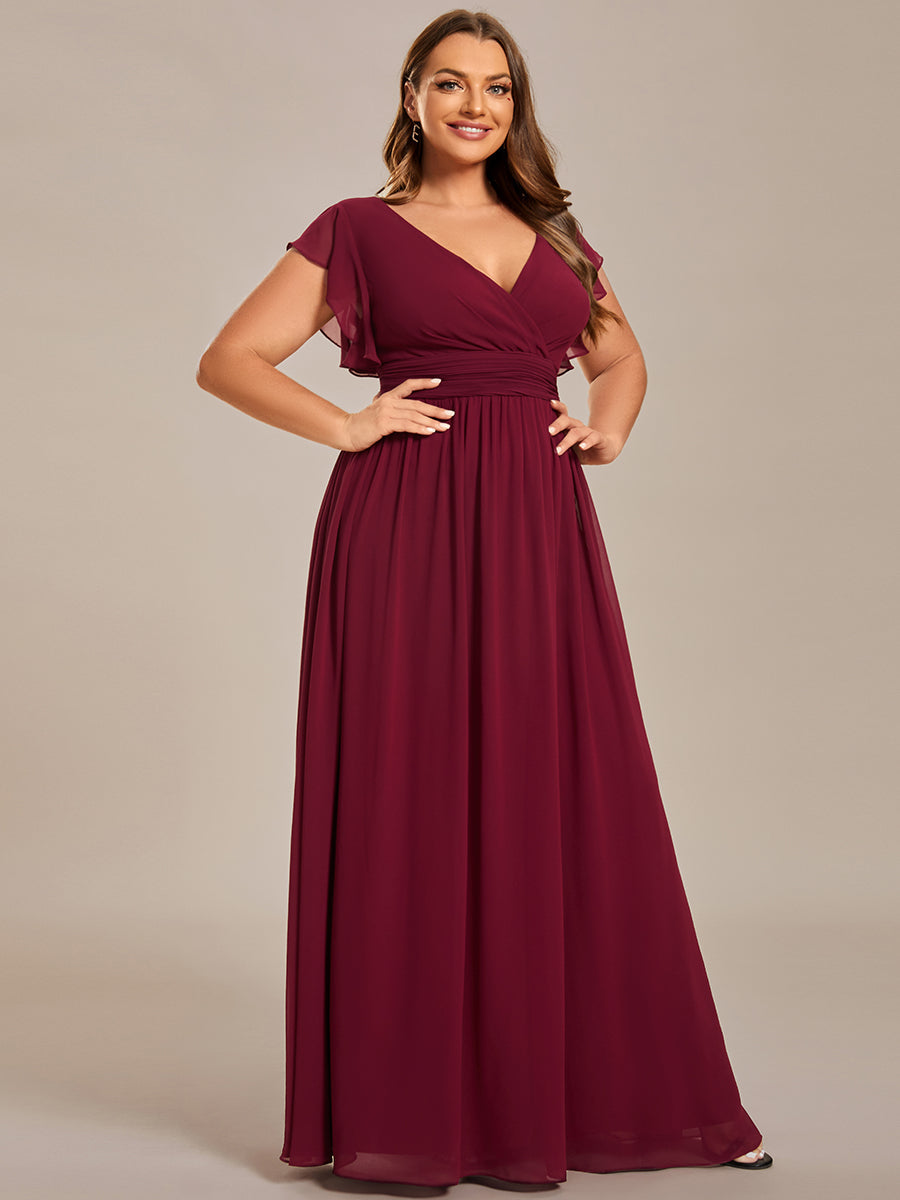ever LILYANA|Ruffles Sleeve Back Cutout A-Line Maxi Chiffon Wedding Guest Dress