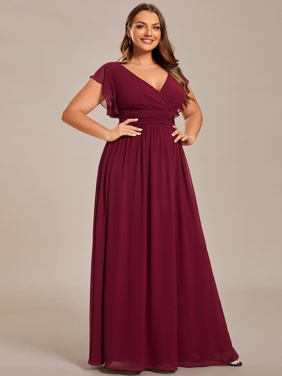 ever LILYANA|Back Cutout A-Line Pleated Ruffles Sleeve Chiffon Bridesmaid Dress