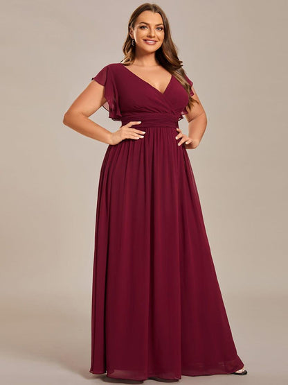 ever LILYANA|Back Cutout A-Line Pleated Ruffles Sleeve Chiffon Bridesmaid Dress