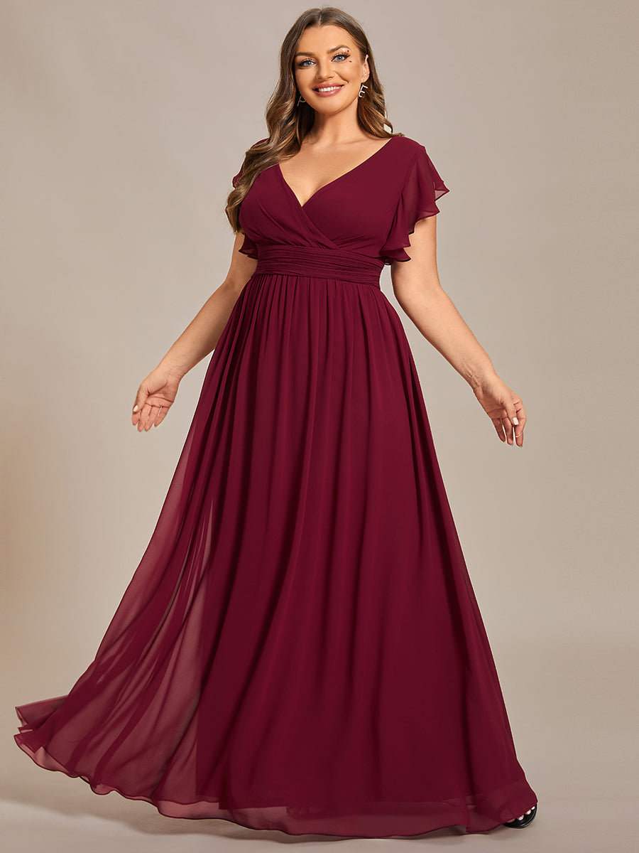 ever LILYANA|Ruffles Sleeve Back Cutout A-Line Maxi Chiffon Wedding Guest Dress
