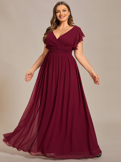 ever LILYANA|Ruffles Sleeve Back Cutout A-Line Maxi Chiffon Wedding Guest Dress