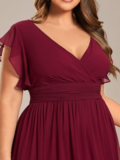 ever LILYANA|Back Cutout A-Line Pleated Ruffles Sleeve Chiffon Bridesmaid Dress
