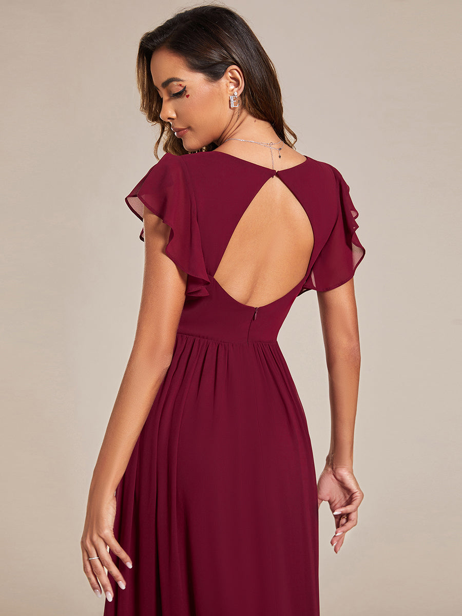 ever LILYANA|Ruffles Sleeve Back Cutout A-Line Maxi Chiffon Wedding Guest Dress