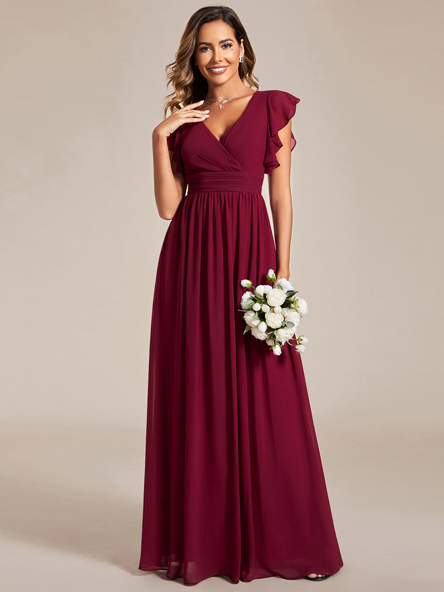 ever LILYANA|Ruffles Sleeve Back Cutout A-Line Maxi Chiffon Wedding Guest Dress