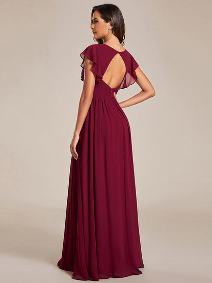 ever LILYANA|Ruffles Sleeve Back Cutout A-Line Maxi Chiffon Wedding Guest Dress
