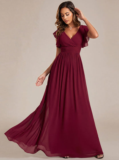 ever LILYANA|Ruffles Sleeve Back Cutout A-Line Maxi Chiffon Wedding Guest Dress