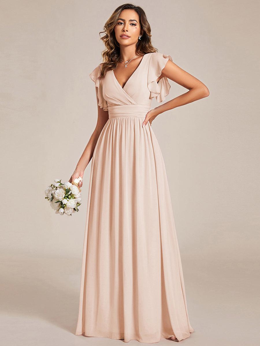ever LILYANA|Ruffles Sleeve Back Cutout A-Line Maxi Chiffon Bridesmaid Dress