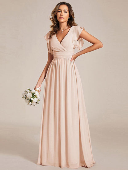 ever LILYANA|Ruffles Sleeve Back Cutout A-Line Maxi Chiffon Bridesmaid Dress