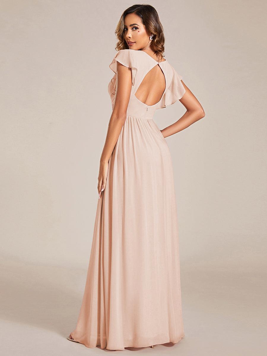 ever LILYANA|Ruffles Sleeve Back Cutout A-Line Maxi Chiffon Bridesmaid Dress