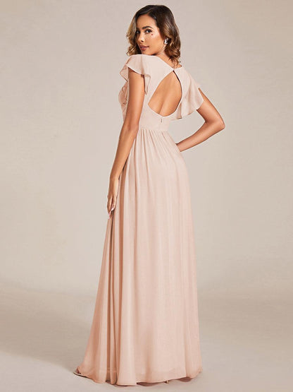 ever LILYANA|Ruffles Sleeve Back Cutout A-Line Maxi Chiffon Bridesmaid Dress