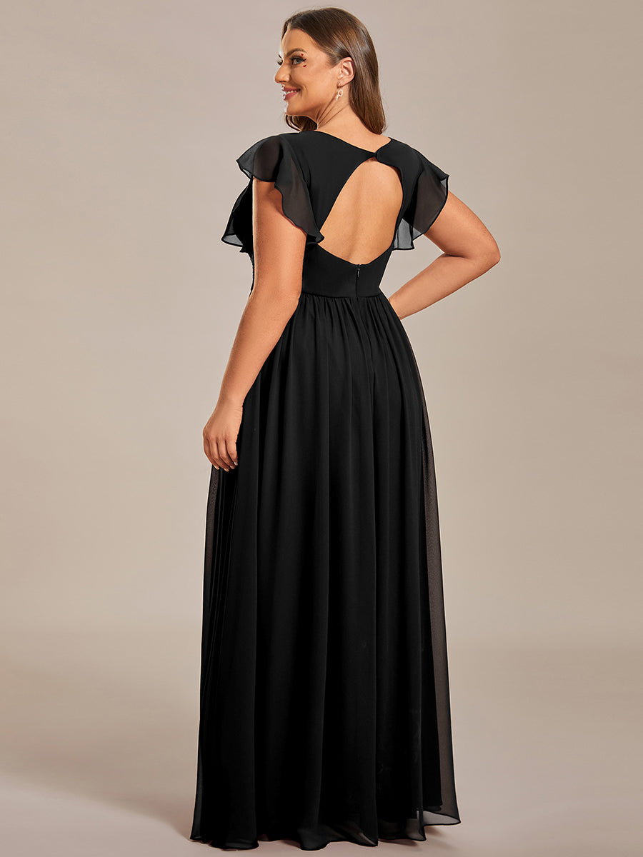 ever LILYANA|Ruffles Sleeve Back Cutout A-Line Maxi Chiffon Wedding Guest Dress