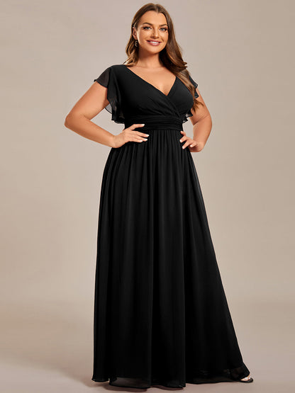 ever LILYANA|Ruffles Sleeve Back Cutout A-Line Maxi Chiffon Wedding Guest Dress