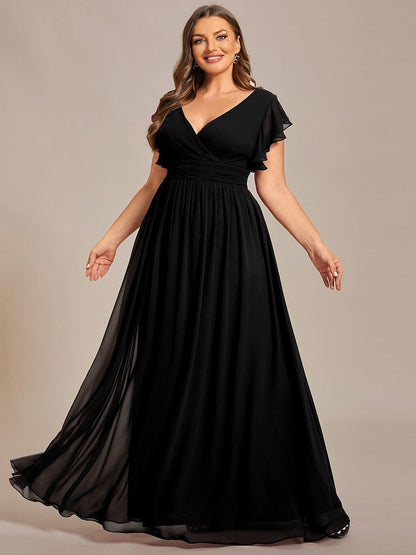 ever LILYANA|Back Cutout A-Line Pleated Ruffles Sleeve Chiffon Bridesmaid Dress