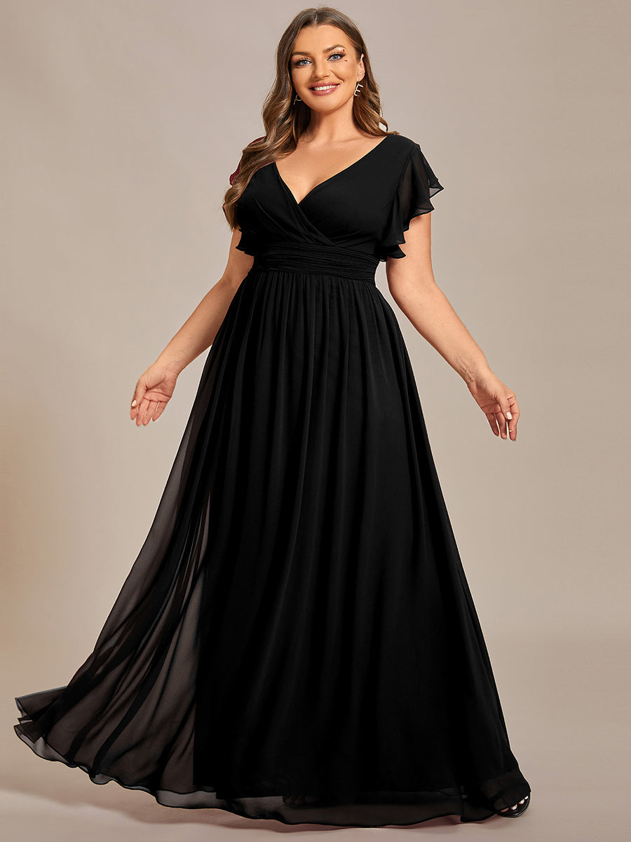 ever LILYANA|Ruffles Sleeve Back Cutout A-Line Maxi Chiffon Wedding Guest Dress