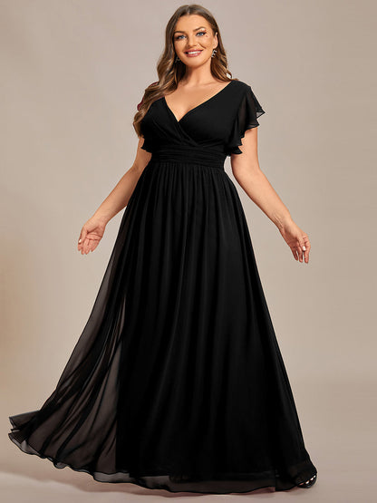 ever LILYANA|Ruffles Sleeve Back Cutout A-Line Maxi Chiffon Wedding Guest Dress